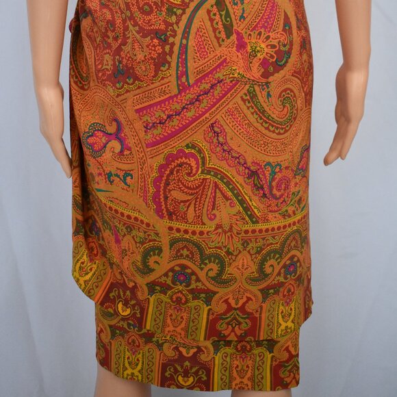 Vintage Linda Allard Ellen Tracy 100% Silk Paisley Wrap Skirt Size M Boho Hippie - Picture 6 of 9